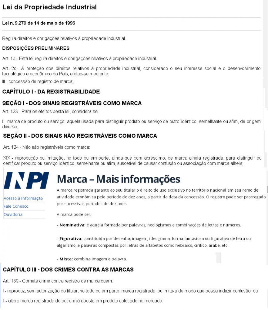 choro na praça Certificado de registro de marca no INPI Instituto Nacional de Propriedade Industrial Lei da Propriedade Industrial - Lei n. 9.279 de 14 de maio de 1996