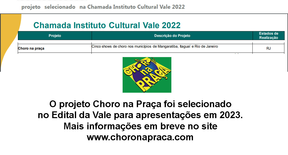 Chamada Instituto Cultural VALE 2022 Choro na Praça